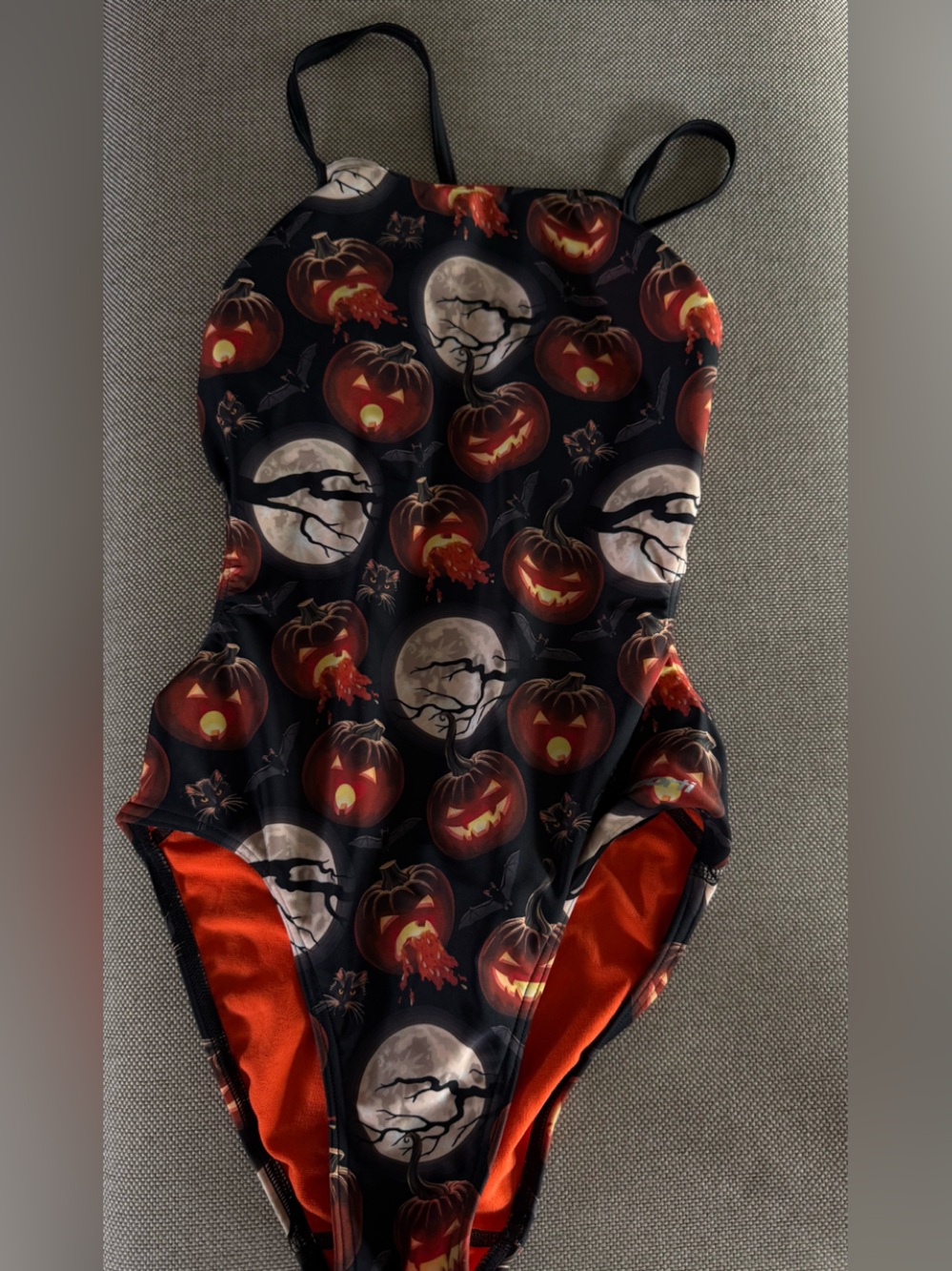 Halloween Jack-O'-Lantern Print Swim Suit